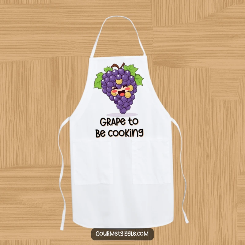 Funny Apron designed with a joyful bunch of grapes hilariously rolling, adding a playful touch to kitchen activities.