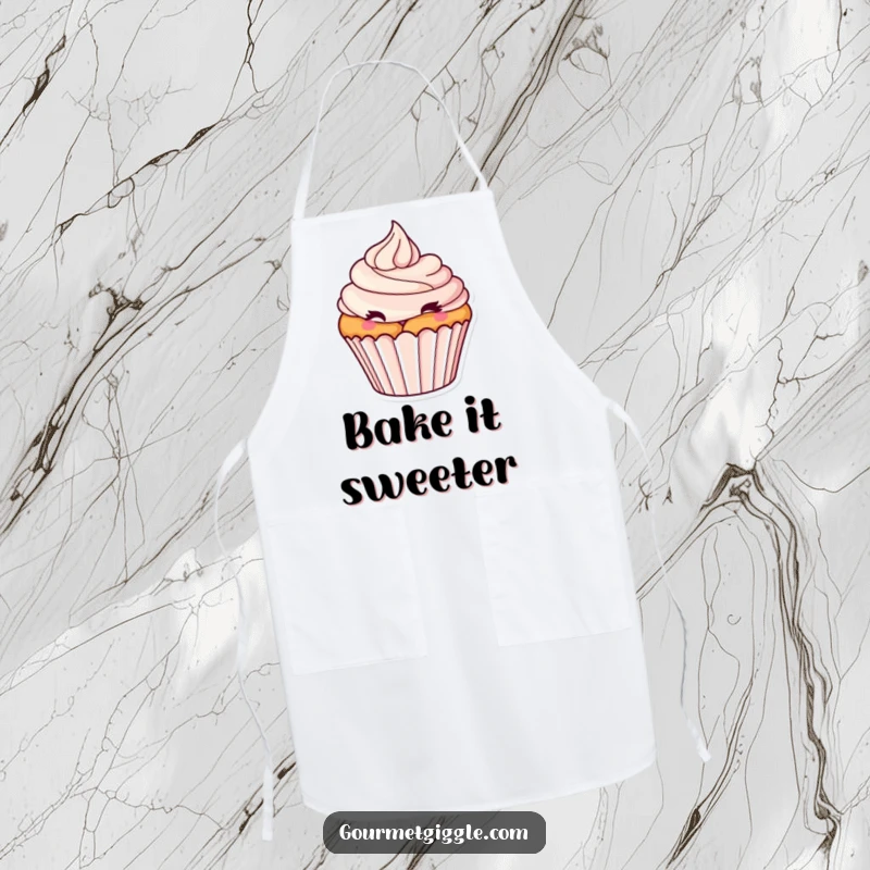 Funny Winking Cupcake Apron: A chef’s accessory with a tantalizing cupcake, frosting swirl, and a playful wink for kitchen humor.