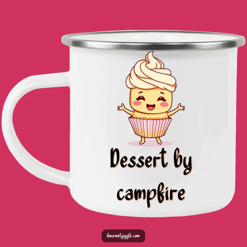 Funny Cupcake Camping Mug: Dancing Treat for Outdoor Sweets