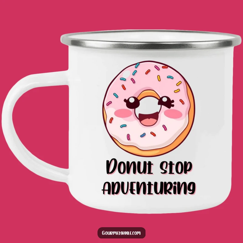 Funny Donut Sprinkles Camping Mug - Laughing Pastry, Rugged Funny Outdoor Gift