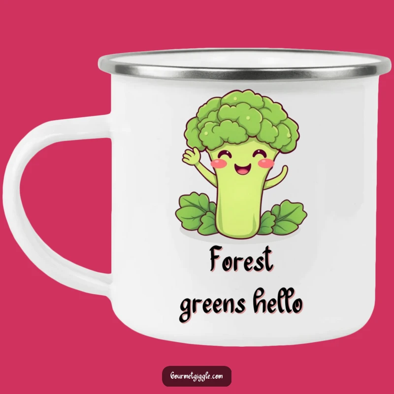 Funny Broccoli Waving Camping Mug - Healthy Sips for Outdoor Adventures
