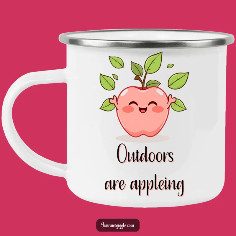 Funny Apple Juggling Leaves Camping Mug: Energize Your Adventures