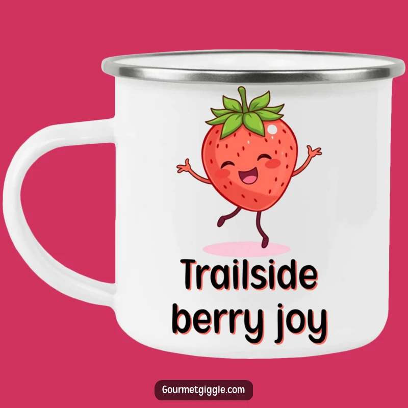 Funny Dancing Strawberry Enamel Camping Mug - Joyful Outdoor Fiesta
