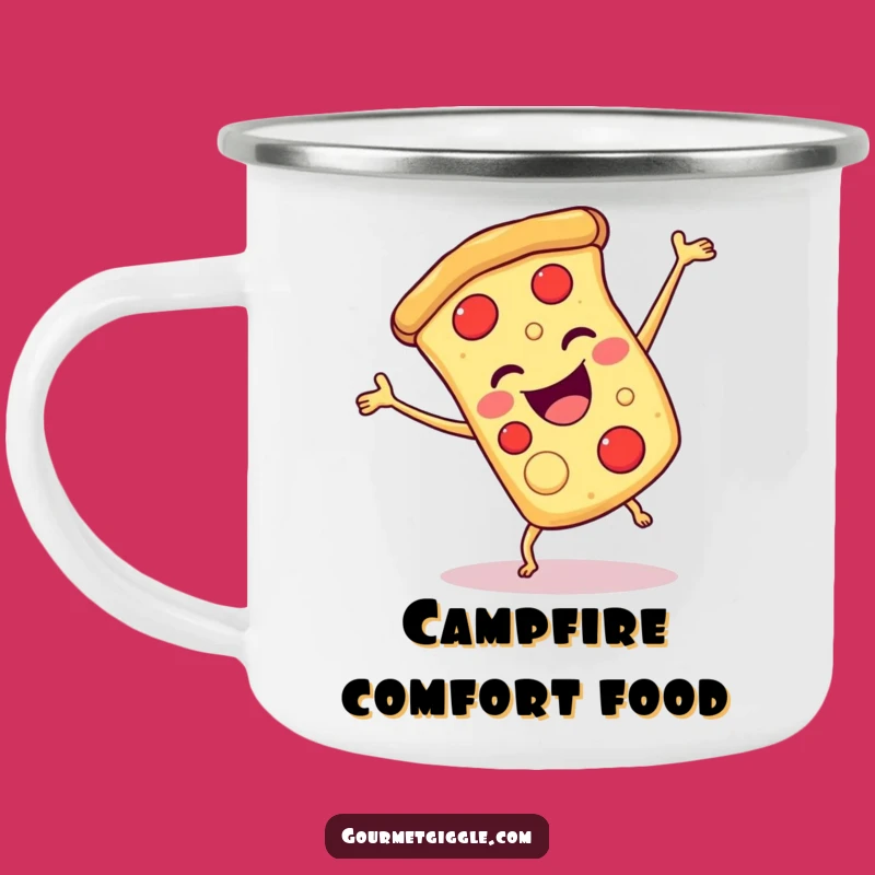Funny Pizza Cartwheel Camping Mug: Cheesy Joy for Outdoor Adventures!