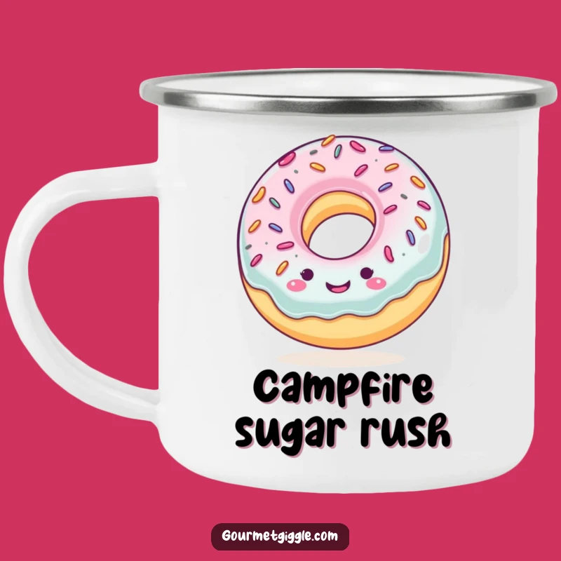 Funny Smiling Donut Camping Mug, Fuel Your Adventures with Sweet Cheer