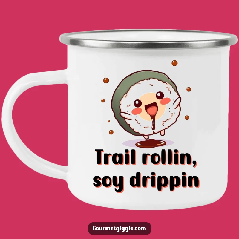 Funny Sushi Roll Cartwheel Camping Mug: Durable & Hilarious Outdoor Drinkware