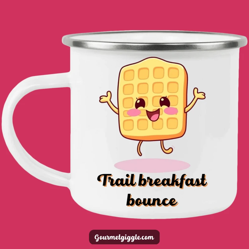 Funny Waffle Camping Mug - Cheerful Bounce, Outdoor Breakfast Funny Gift