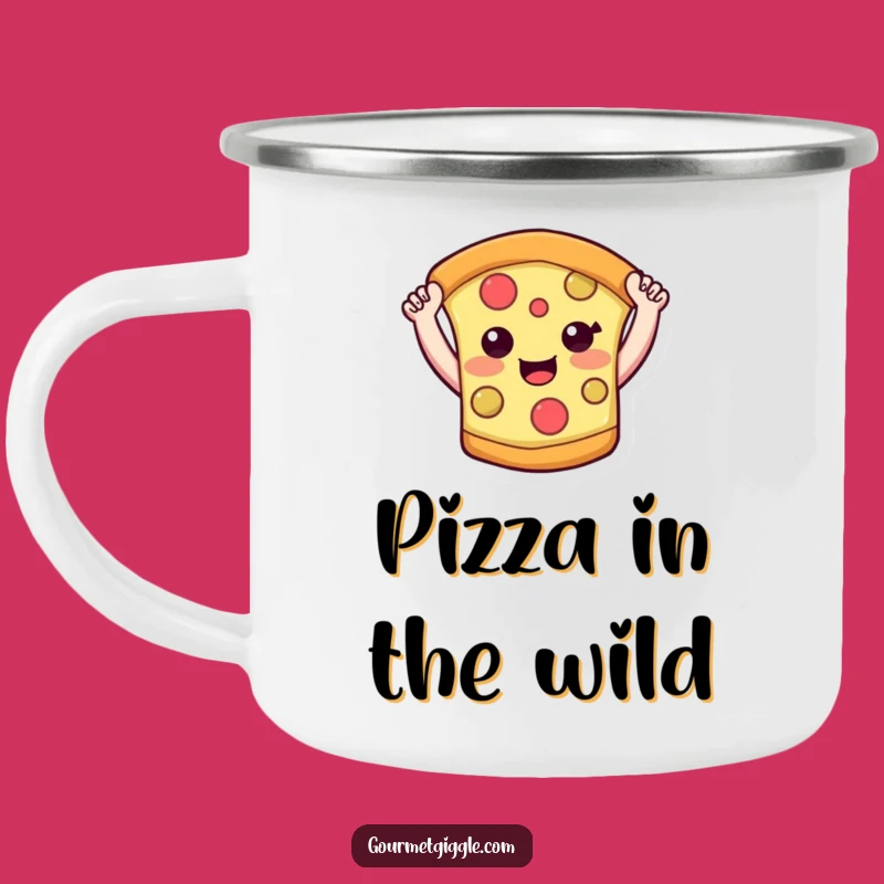 Funny Pizza Slice Camping Mug: Durable Smiling Arms High - Your Hilarious Outdoor Companion!
