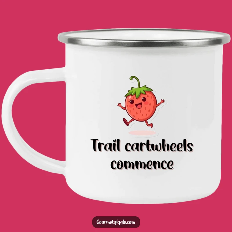 Funny Strawberry Cartwheel Camping Mug: Cheerful Outdoor Fun Character Drinkware