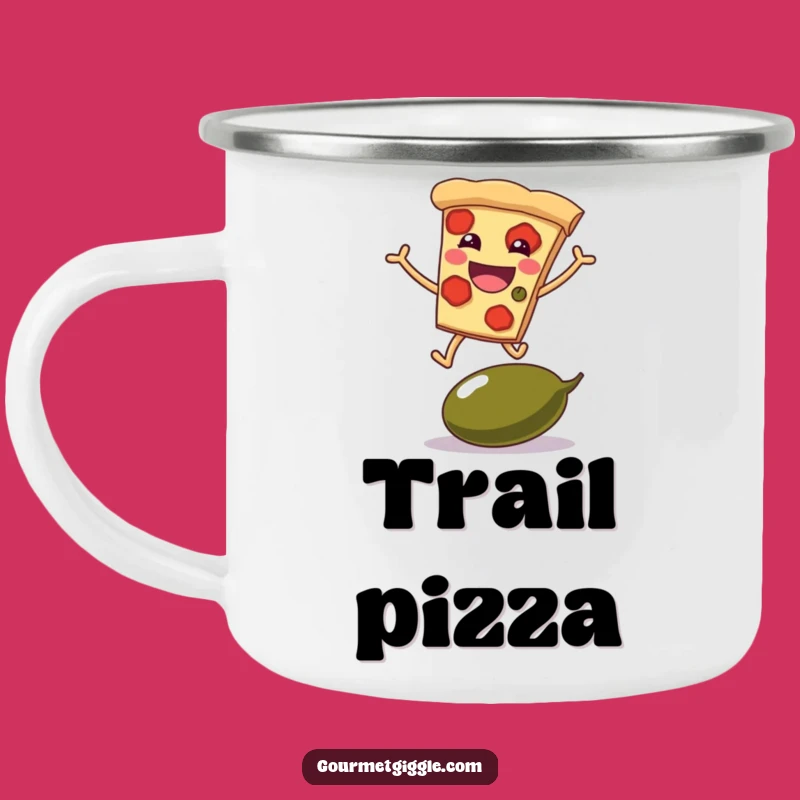Funny Pizza Leap Camping Mug - Adventure Fuelled by Grinning Slice