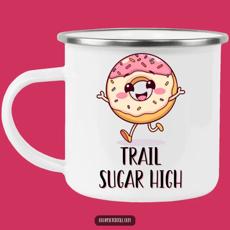 Funny Donut Camping Mug: Sprinkles Jumping Grinning Outdoor Sweet Gift