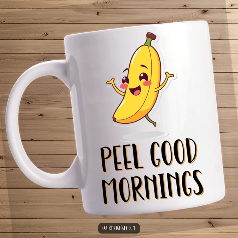 Funny Banana Jigging Mug: A smiling banana performs a goofy dance, radiating pure, unadulterated silliness and joy.