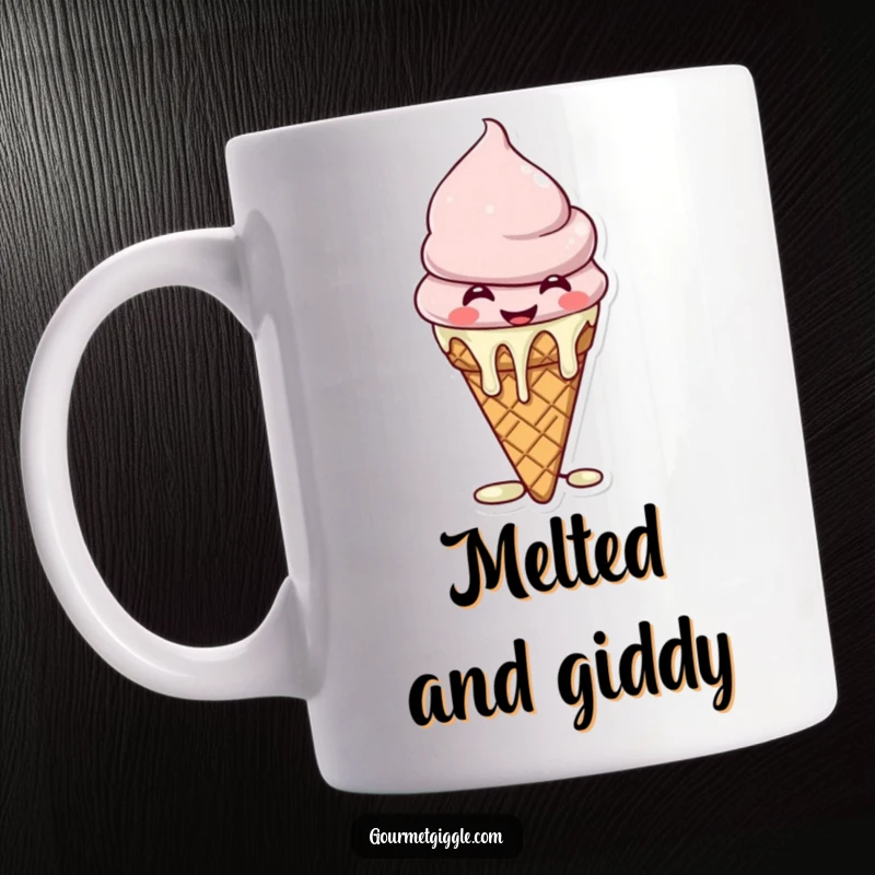 Funny Mug featuring a happy, giggling ice cream cone with colorful drips, radiating pure sugary delight.