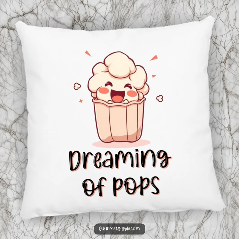 Funny popcorn kernel pillow with a happy character popping out of a bag, offering comfort and movie-themed humor.