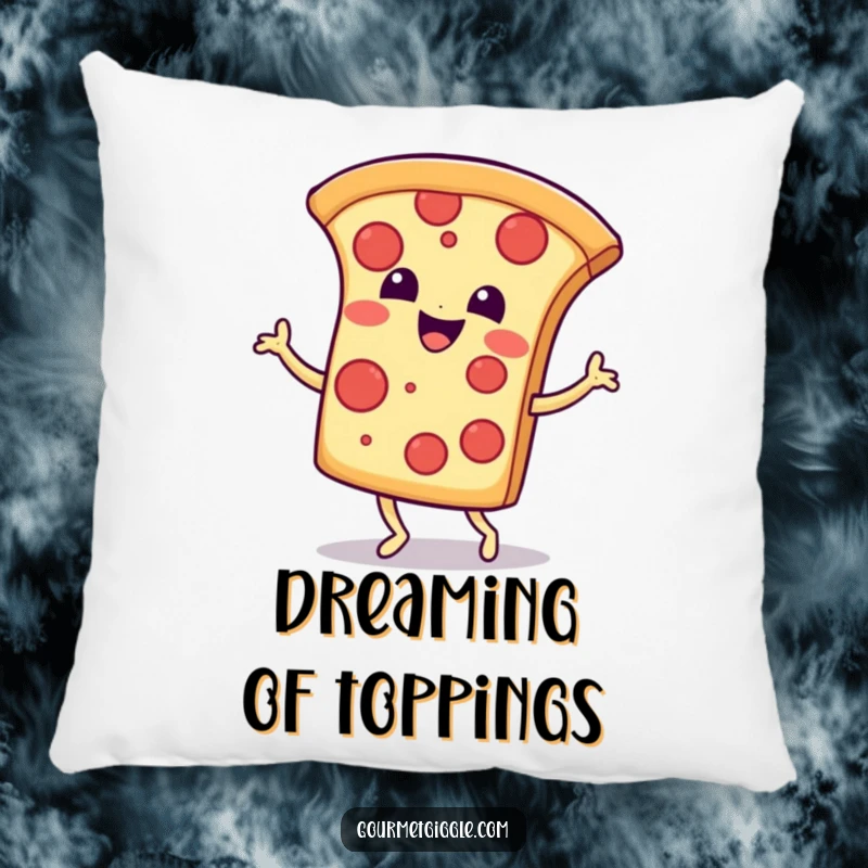 Funny Pillow: A plush pillow featuring a smiling pizza slice joyfully performing a happy jig, bringing cheesy fun to any seating.