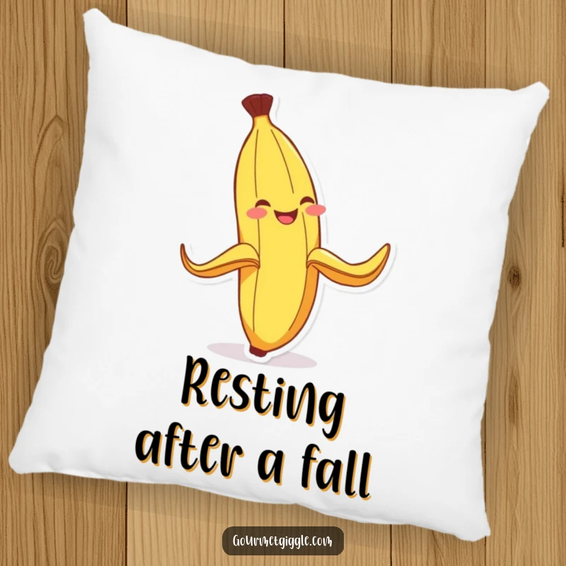 Funny Banana Peel Pillow: A soft pillow featuring a grinning banana peel in a comical slip, offering comfort and a humorous decorative accent.