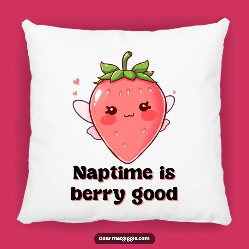 Funny Blushing Strawberry Wings Pillow, Cute Character Cushion, Comforting Funny Gift