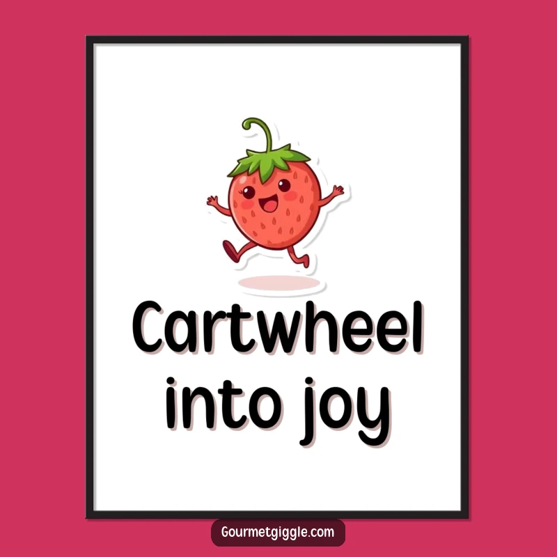 Funny Strawberry Cartwheel Digital Art: Cheerful Fruit Character Download