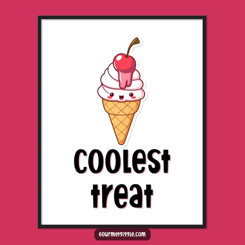 Funny Melting Ice Cream Digital Art: Delighted Cone Print for Walls
