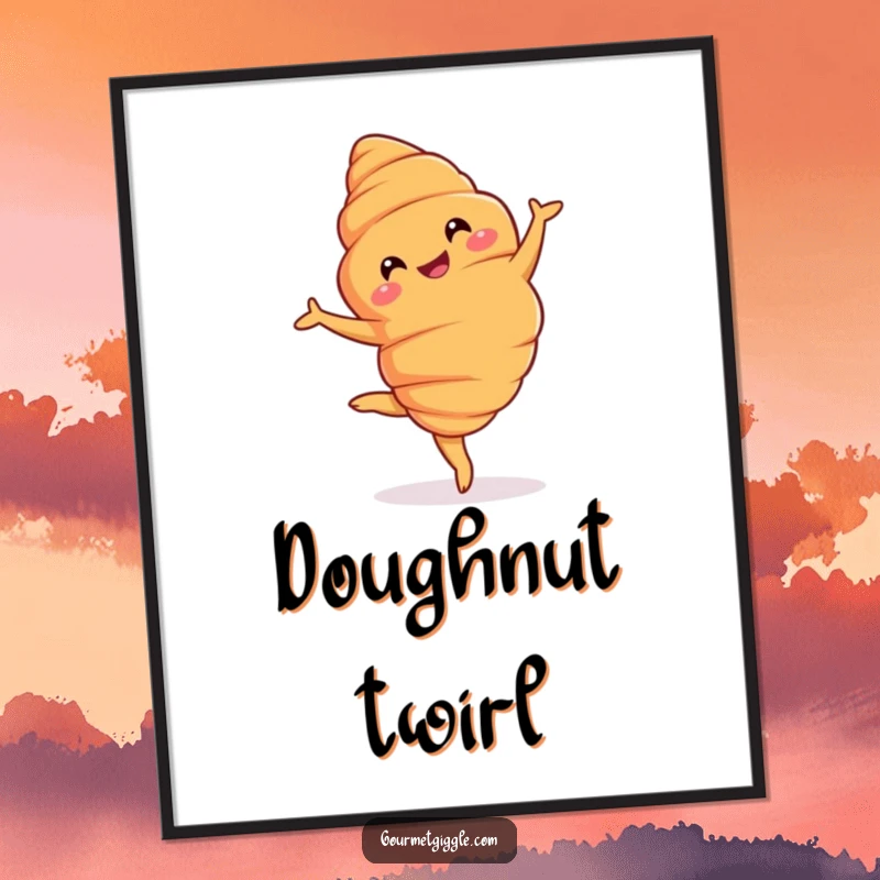 Funny Digital Art: A grinning croissant executing a graceful pirouette, capturing buttery pastry elegance for stylish decor.