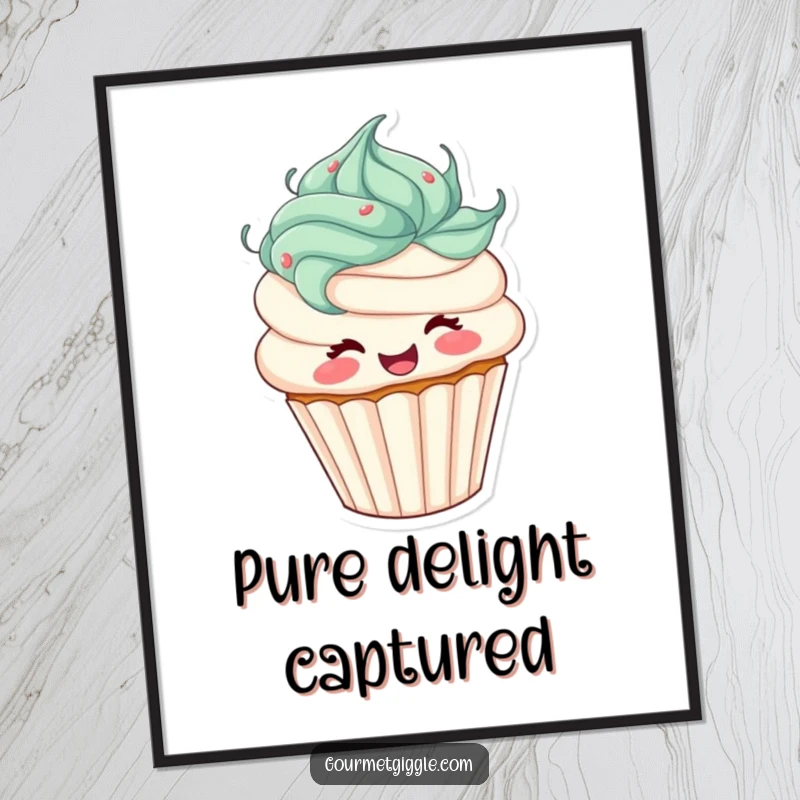 Funny cupcake digital art print of a joyful character with frosting hair spinning with infectious energy. High-resolution and ready to print.