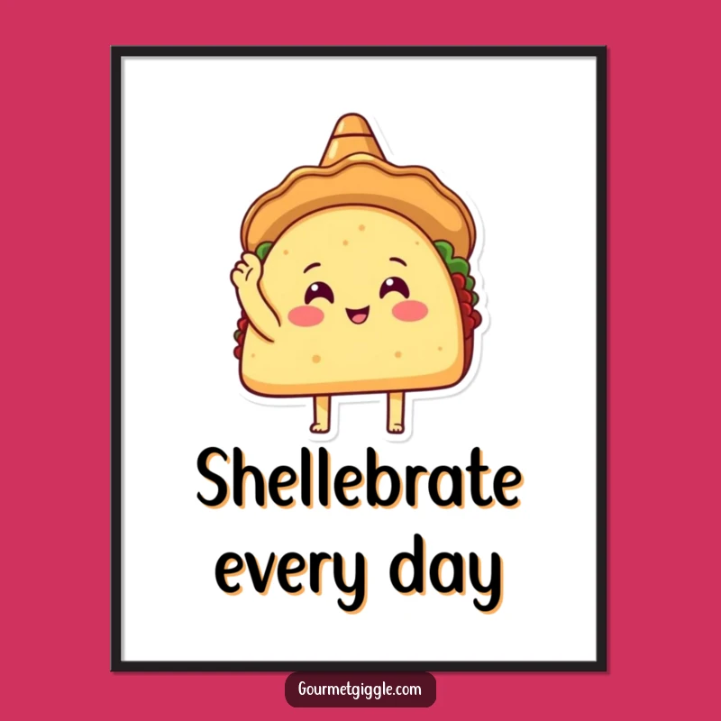 Funny Taco Sombrero Digital Art - Happy Taco Tapping Shell Print, Instant Funny Decor Gift
