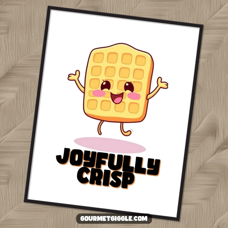 Funny Waffle Digital Art Print of a cheerful waffle character doing a happy little bounce, symbolizing morning cheer.
