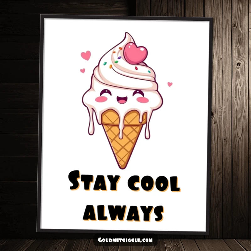 Funny Ice Cream Cone Digital Art Print of a delighted ice cream cone dripping with glee, ready for immediate download and adding sweet, humorous flair.
