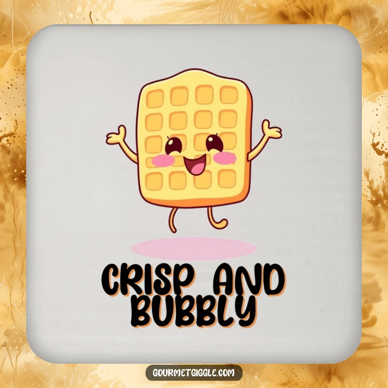 Funny Cat Coaster featuring a cheerful waffle character doing a happy little bounce, adding playful breakfast charm.