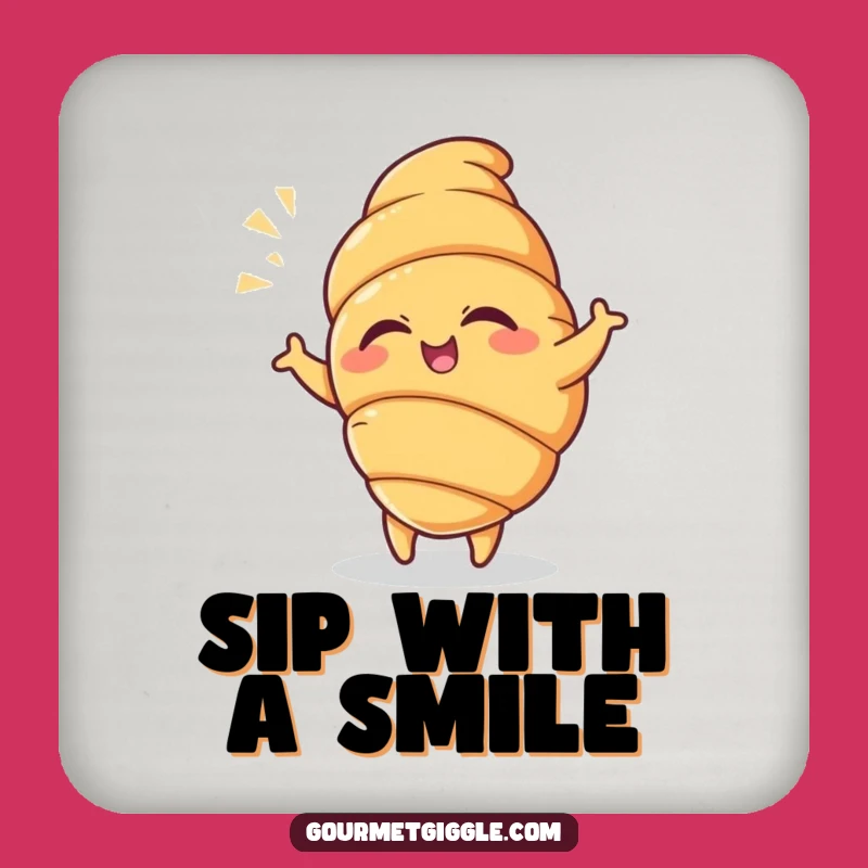 Funny Croissant Coaster: Winking Pastry, Playful Protection Gift