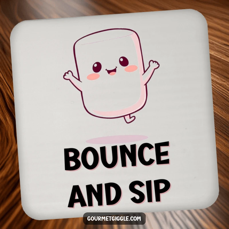 Funny Marshmallow Bounce Coasters: A cheerful marshmallow bounces happily, adding a humorous and protective element to your drink service.
