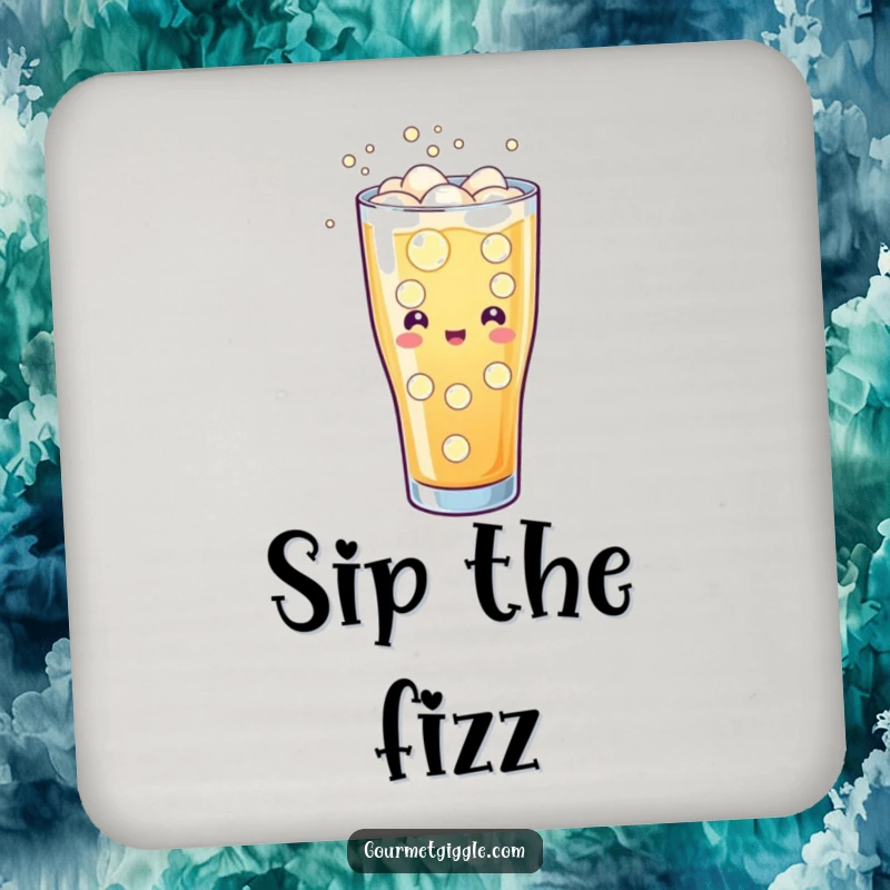 Funny drink coasters featuring a glass of soda with cheerful fizzing and bubbles, adding refreshing humor to any surface.