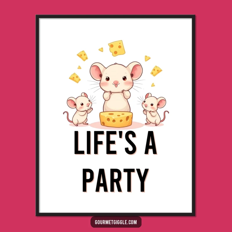 Funny Cheese Juggling Mice Poster: Add Whimsy to Walls with Humor