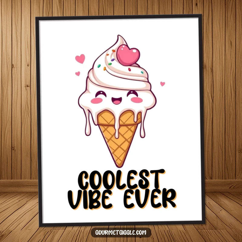 Funny Ice Cream Cone Poster depicting a delighted ice cream cone dripping with glee, adding a cheerful and amusing focal point.