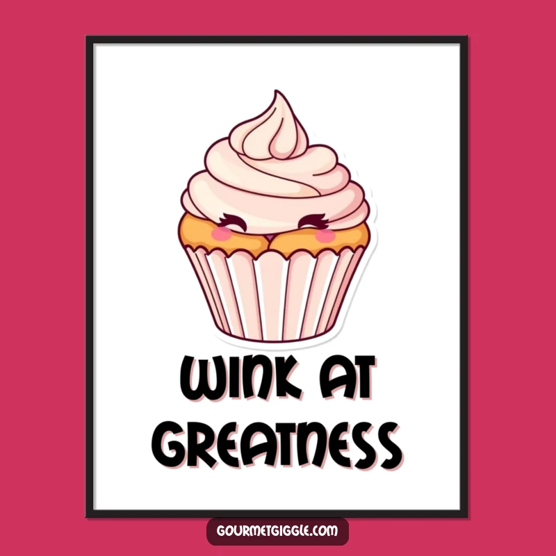 Funny Winking Cupcake Poster: Playful Frosting Swirl Art - Whimsical Wall Decor Gift