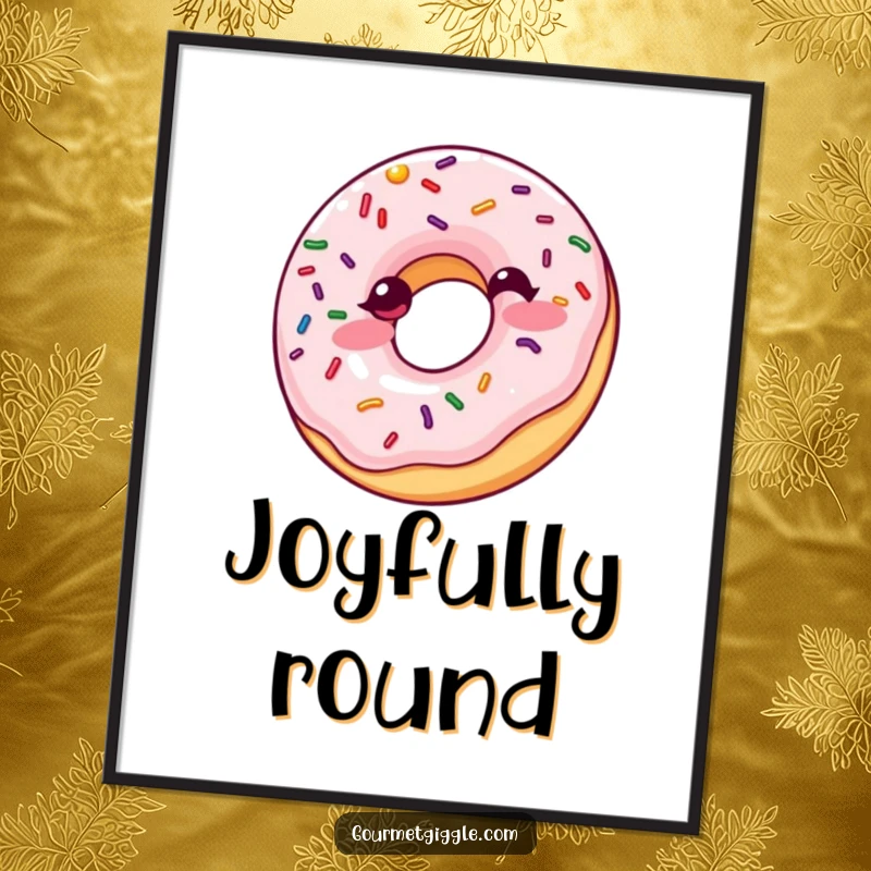 Funny Giggling Donut Poster: A colorful poster of a giggling donut with sprinkles bouncing, creating a cheerful and sweet piece of wall art.