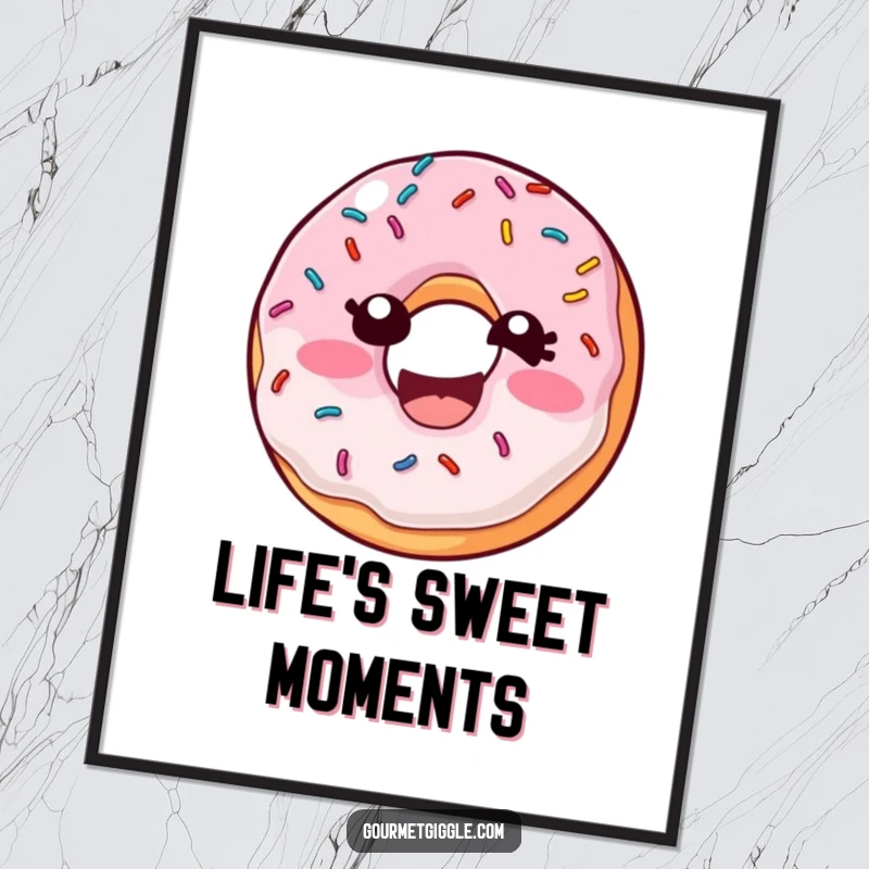 Funny Donut Sprinkles Poster depicting a laughing donut with its sprinkles wiggling with mirth, adding a cheerful and amusing focal point.