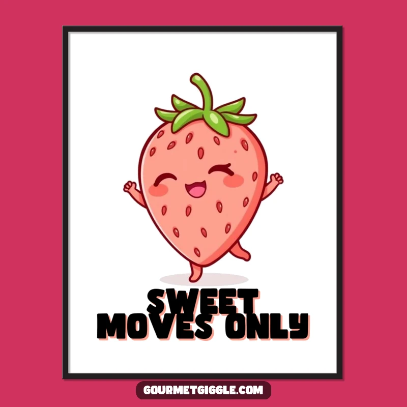 Funny Winking Strawberry Twirl Poster: Vibrant Art for a Playful Room