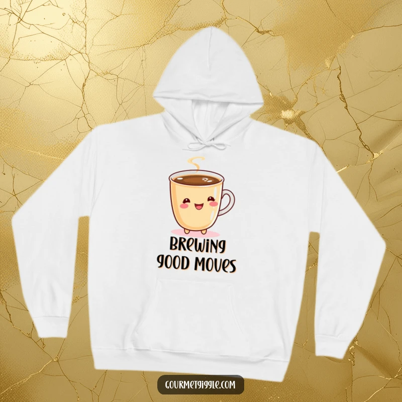 Funny hoodie featuring a bubbly cup of coffee doing a cheerful twirl, designed for ultimate comfort and coffee lovers.