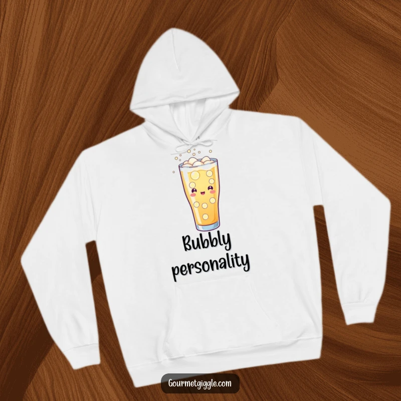 Funny hoodie featuring a glass of soda with cheerful fizzing and bubbles, offering warmth and a refreshing vibe.