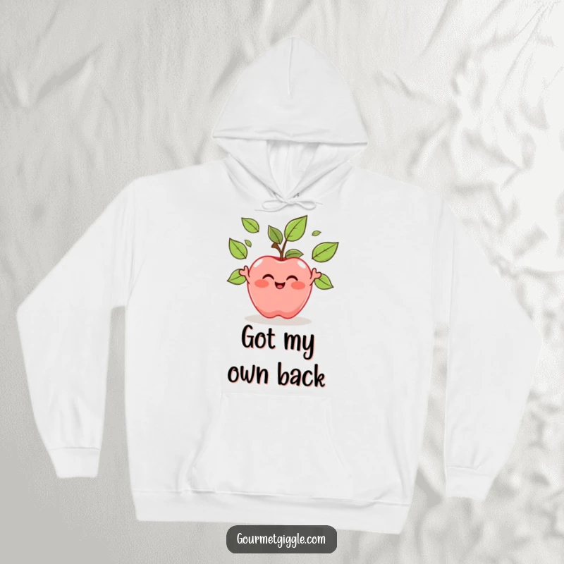 Funny Apple Juggling Leaves Hoodie: A happy apple juggles its own leaves, providing a warm and humorous layer of comfort and style.
