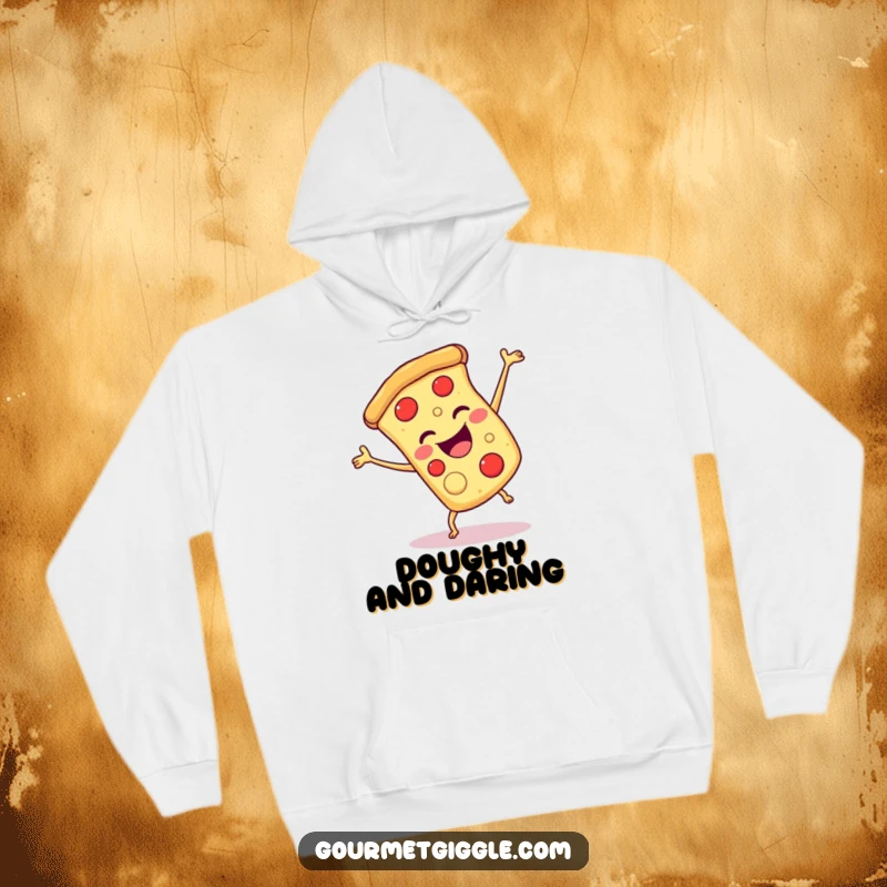 Funny pizza cartwheel hoodie, featuring a smiling slice of pizza doing a joyful cartwheel, perfect for cozy wear.