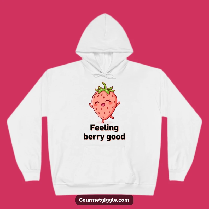 Cozy Funny Winking Strawberry Twirl Hoodie: Warm and Humorous Fruit-Themed Wear
