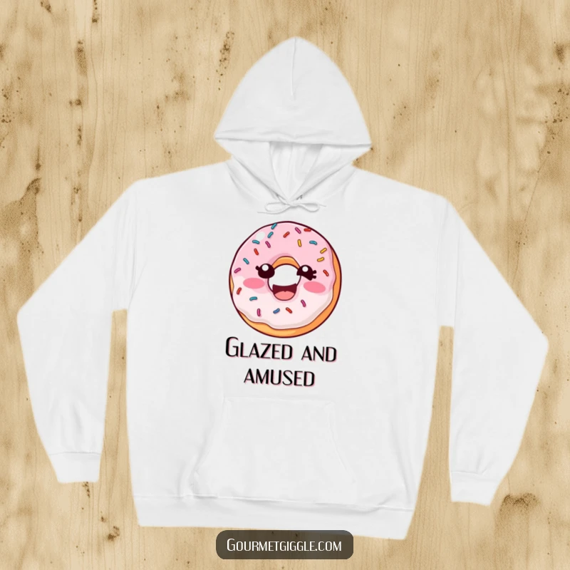 Funny Donut Sprinkles Hoodie showcasing a laughing donut with its sprinkles wiggling with mirth, offering cozy comfort and a dose of sweet humor.