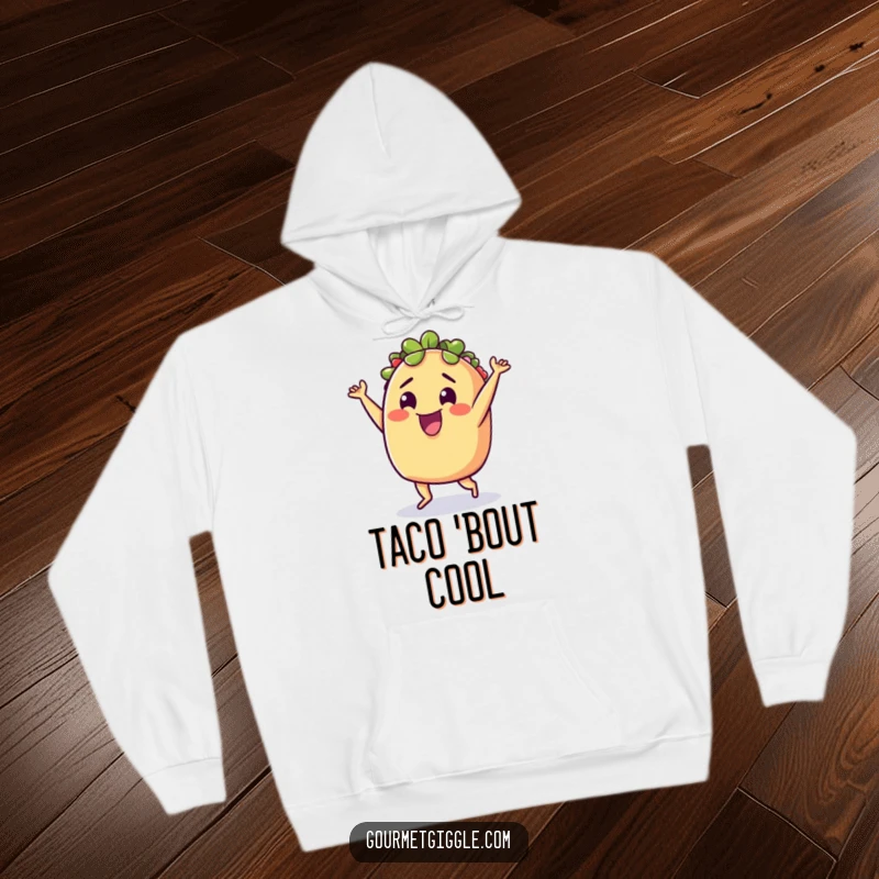 Funny Hoodie: A delighted taco performing a silly dance, offering cozy warmth and festive, flavorful fun.