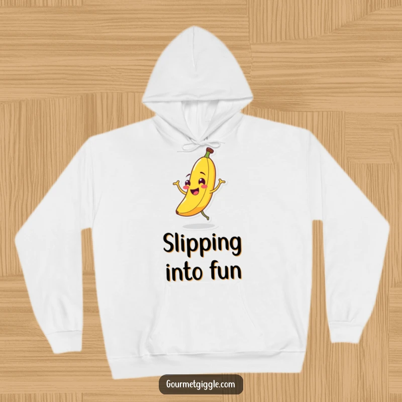 Funny Banana Jigging Hoodie: A smiling banana busts a move, offering a warm and humorous way to stay cozy while looking bananas.