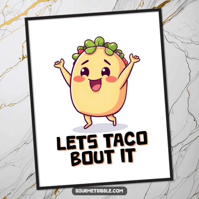 Funny Free Printable Taco Wall Art: A delighted taco dancing energetically, bringing playful vibes and humor to your decor.