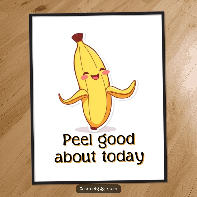 Funny Free Printable Wall Art: A joyful banana peel grinning while slipping, perfect downloadable quirky decor.