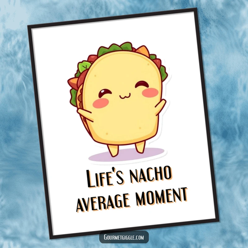 Funny Free Printable Wall Art: A happy taco doing a joyful shimmy, perfect downloadable kitchen decor.