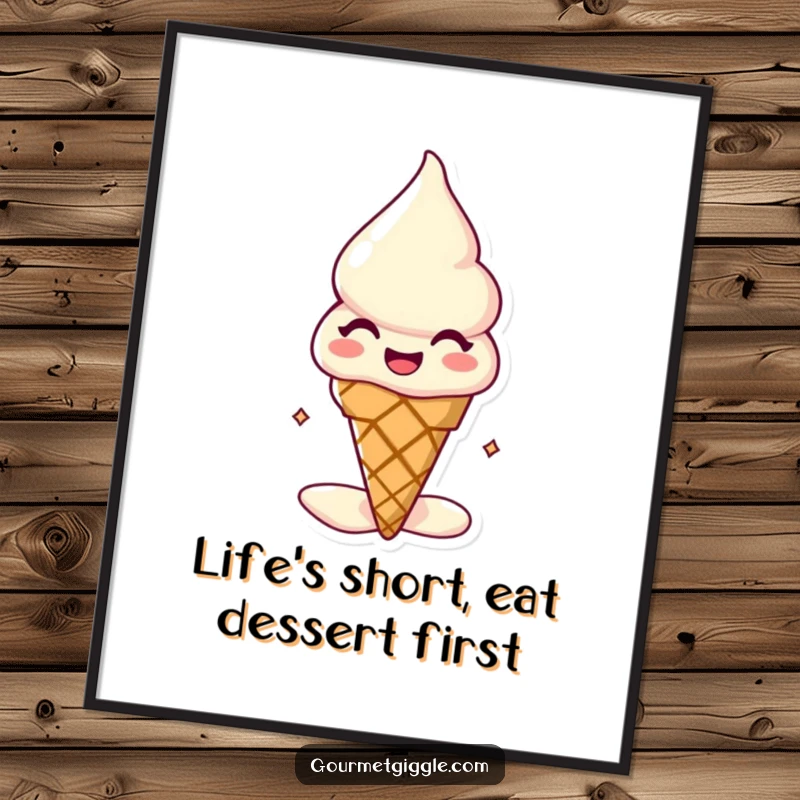 Funny Free Printable Wall Art: A joyful, slightly melting ice cream cone with a happy expression, a cool piece of downloadable art.